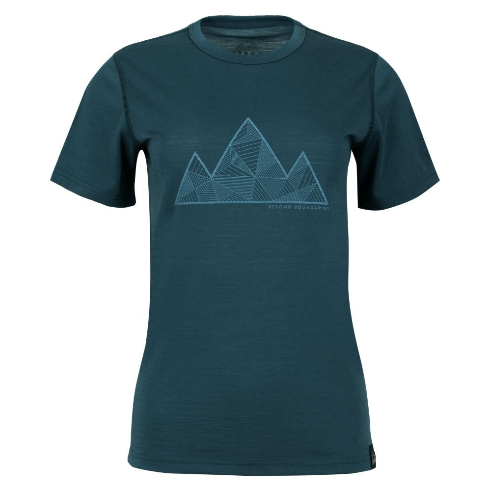 Fjern Womens Tpeaks Merino Blend T-shirt (Petrol/Arctic)