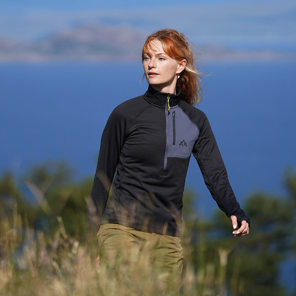 Fjern Womens Bresprekk II Half Zip Grid Pullover (Black/Storm)