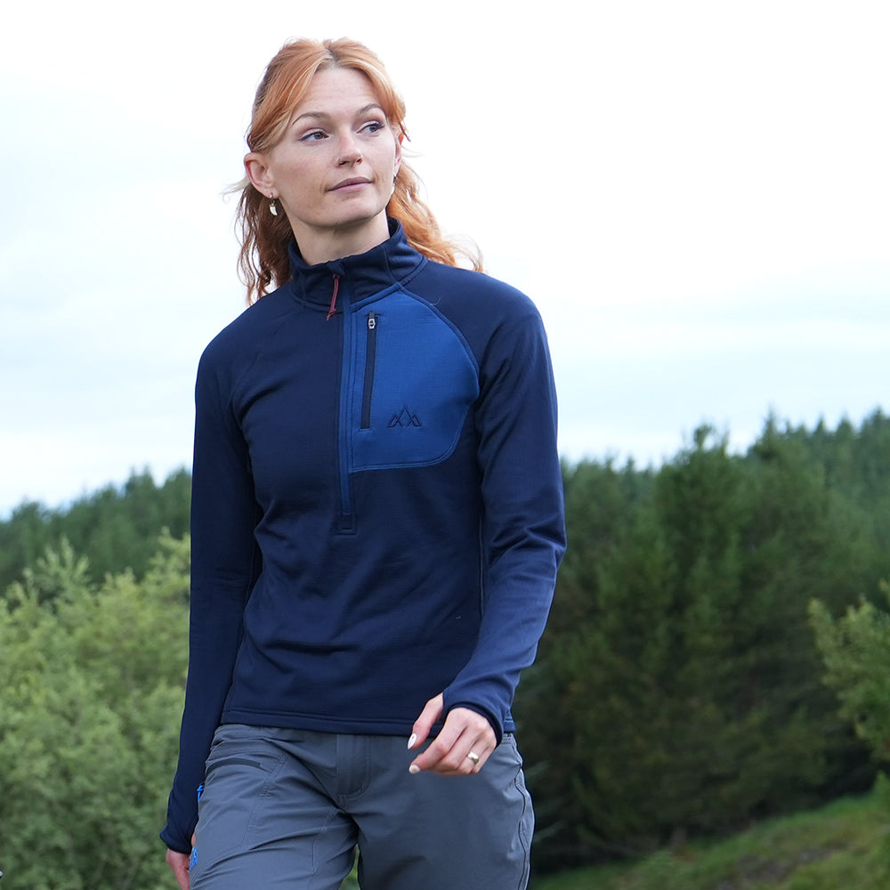 Fjern Womens Bresprekk II Half Zip Grid Pullover (Navy/Poseidon)