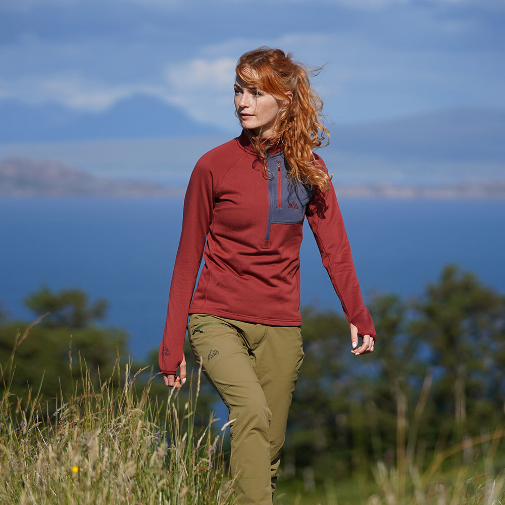 Fjern Womens Bresprekk II Half Zip Grid Pullover (Rust/Storm)