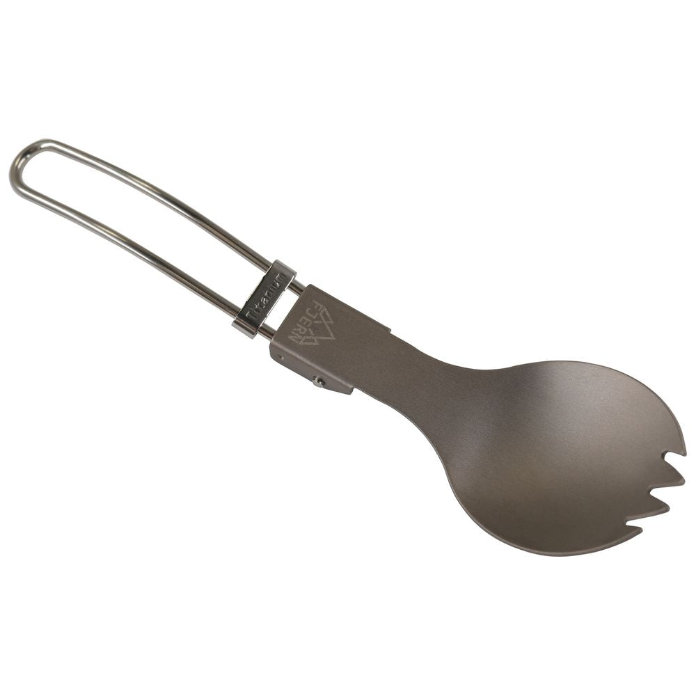 Fjern - Fjork Titanium Forked Spoon (Silver) | Discover the ultimate outdoor dining companion – our lightweight titanium foldable Fjork, a handy forked spoon that easily fits in your pocket or camping mug for meals on the go