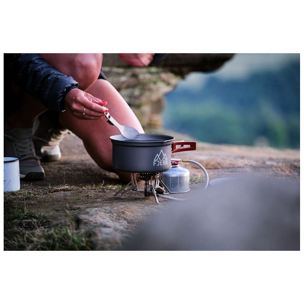 Fjern - Fjork Titanium Forked Spoon (Silver) | Discover the ultimate outdoor dining companion – our lightweight titanium foldable Fjork, a handy forked spoon that easily fits in your pocket or camping mug for meals on the go