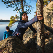 Fjern - Mens Vandring Stretch Fleece Jacket (Navy/Rust) | The Vandring is a mid-weight technical fleece hoodie designed for warmth, flexibility, and performance