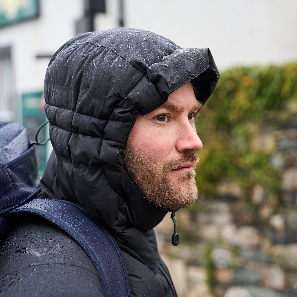 Fjern - Mens Aska Waterproof Down Jacket (Black/Storm) | Introducing the Men's ASKA Eco Waterproof Down Jacket—the ultimate fusion of warmth and style