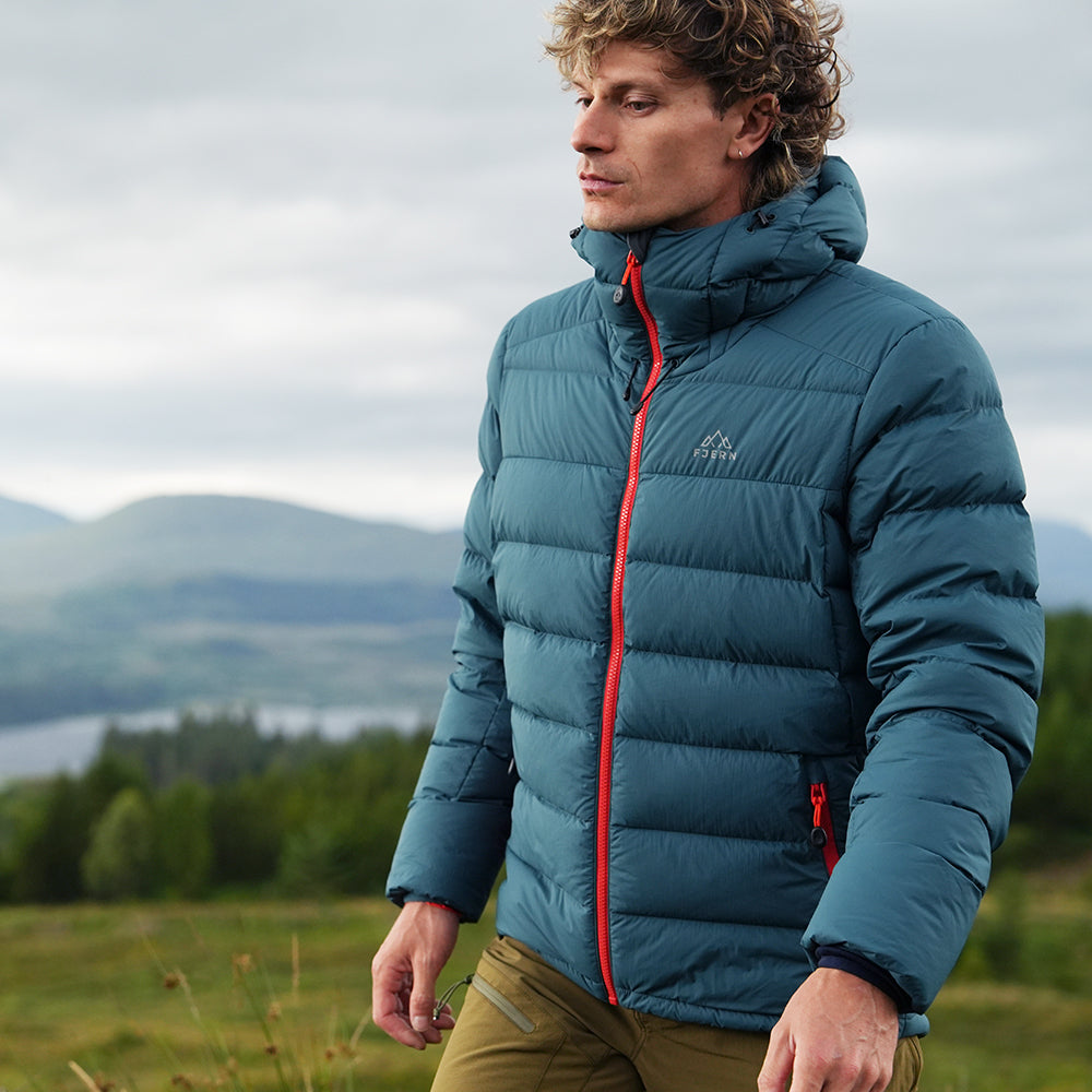 Fjern Mens Arktis III Down Hooded Jacket (Petrol/Orange)