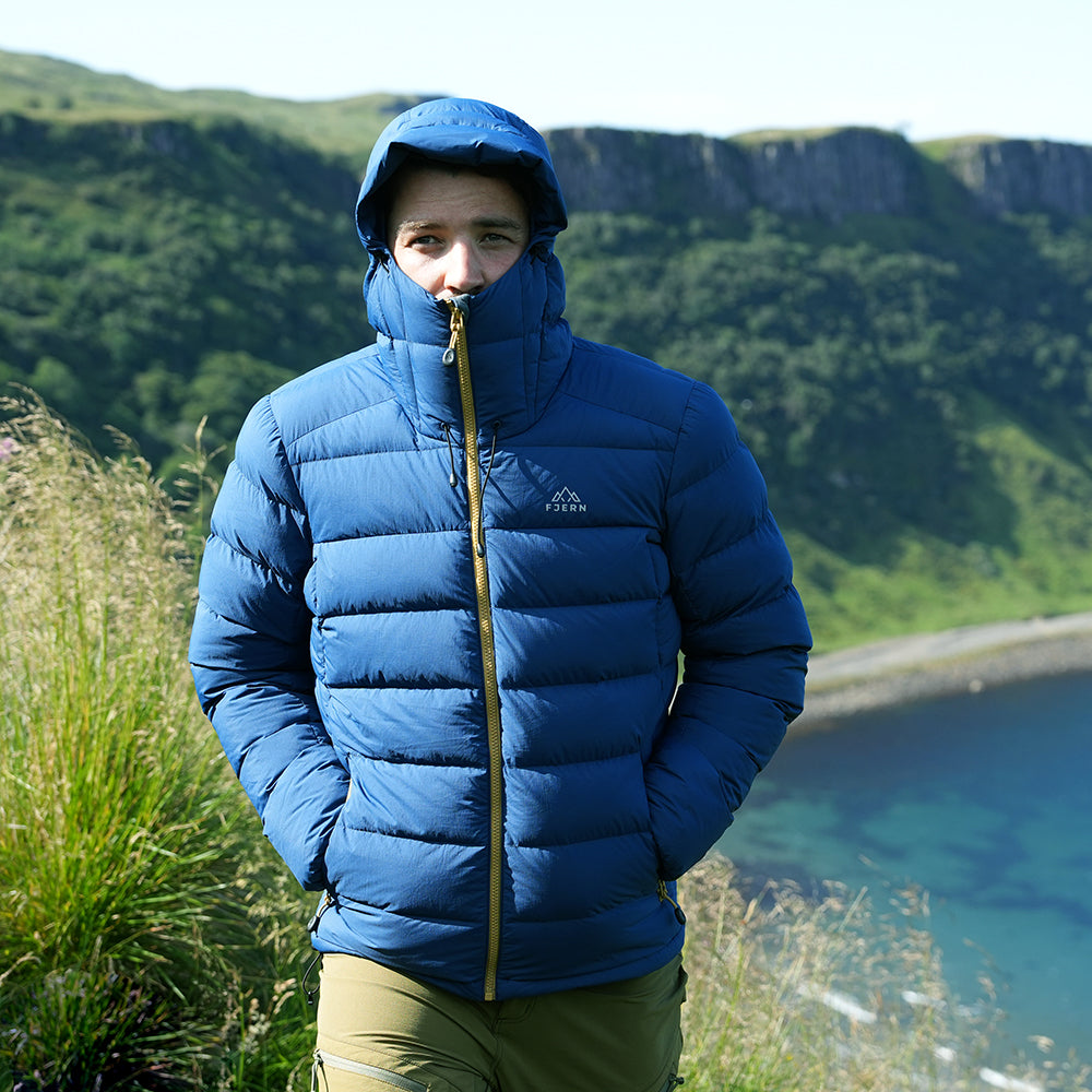 Fjern Mens Arktis III Down Hooded Jacket (Poseidon/Harvest Gold)