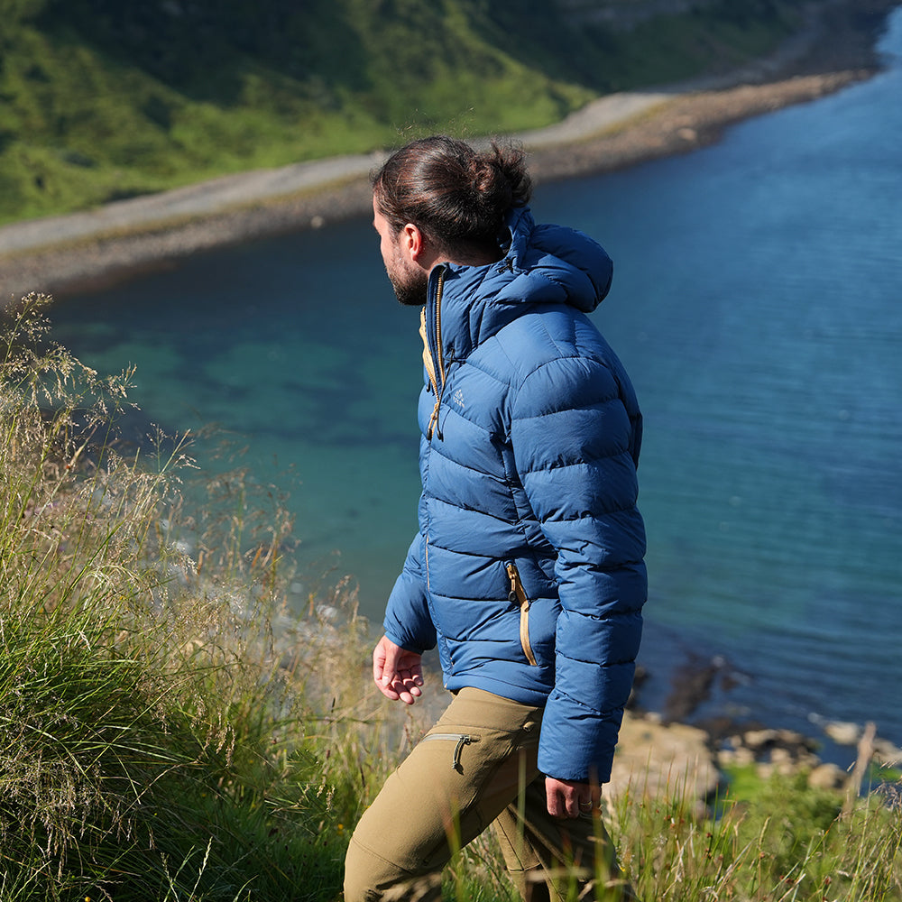 Fjern Mens Arktis III Down Hooded Jacket (Poseidon/Harvest Gold)