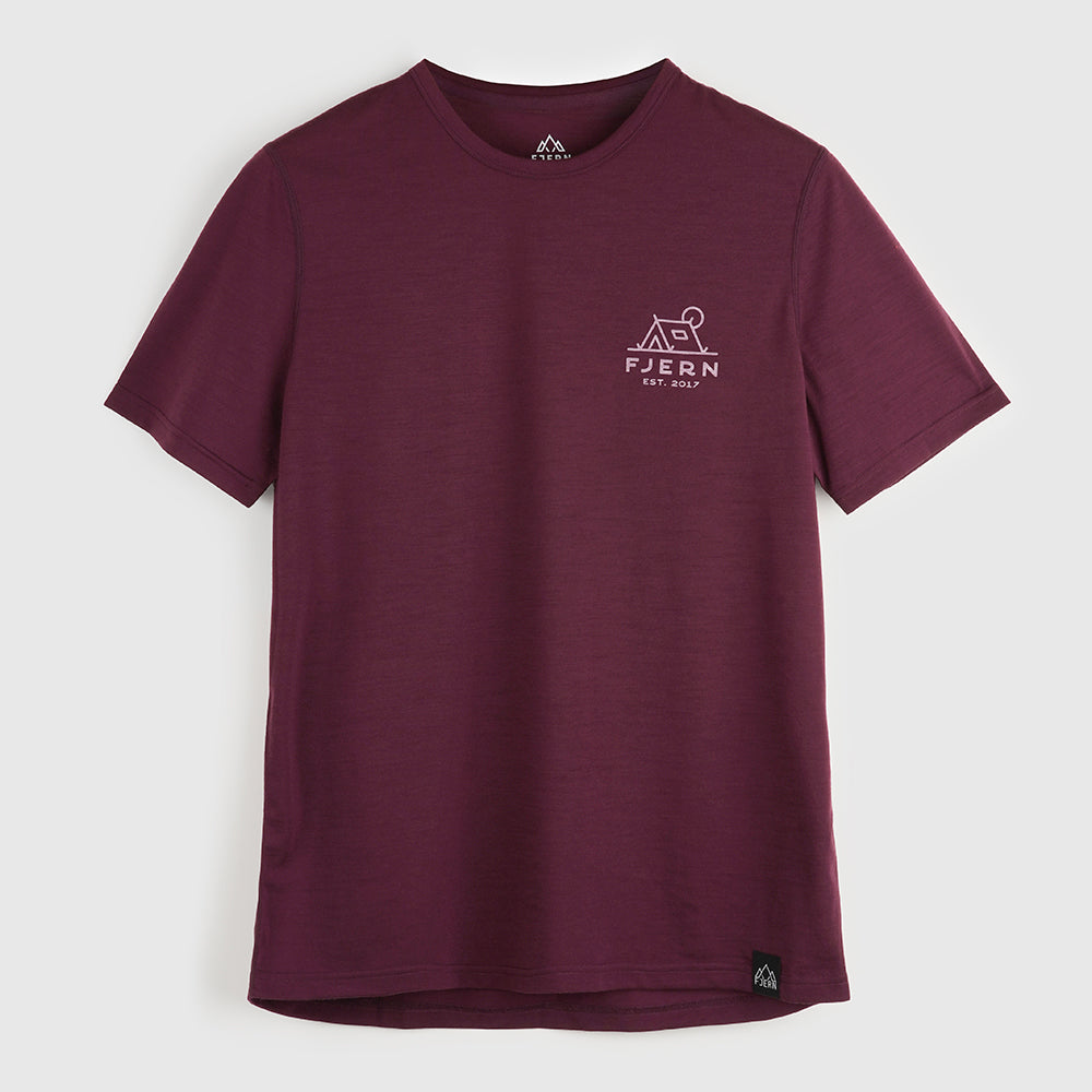 Mens Camping Merino Blend T-Shirt (Aubergine/Chalk)