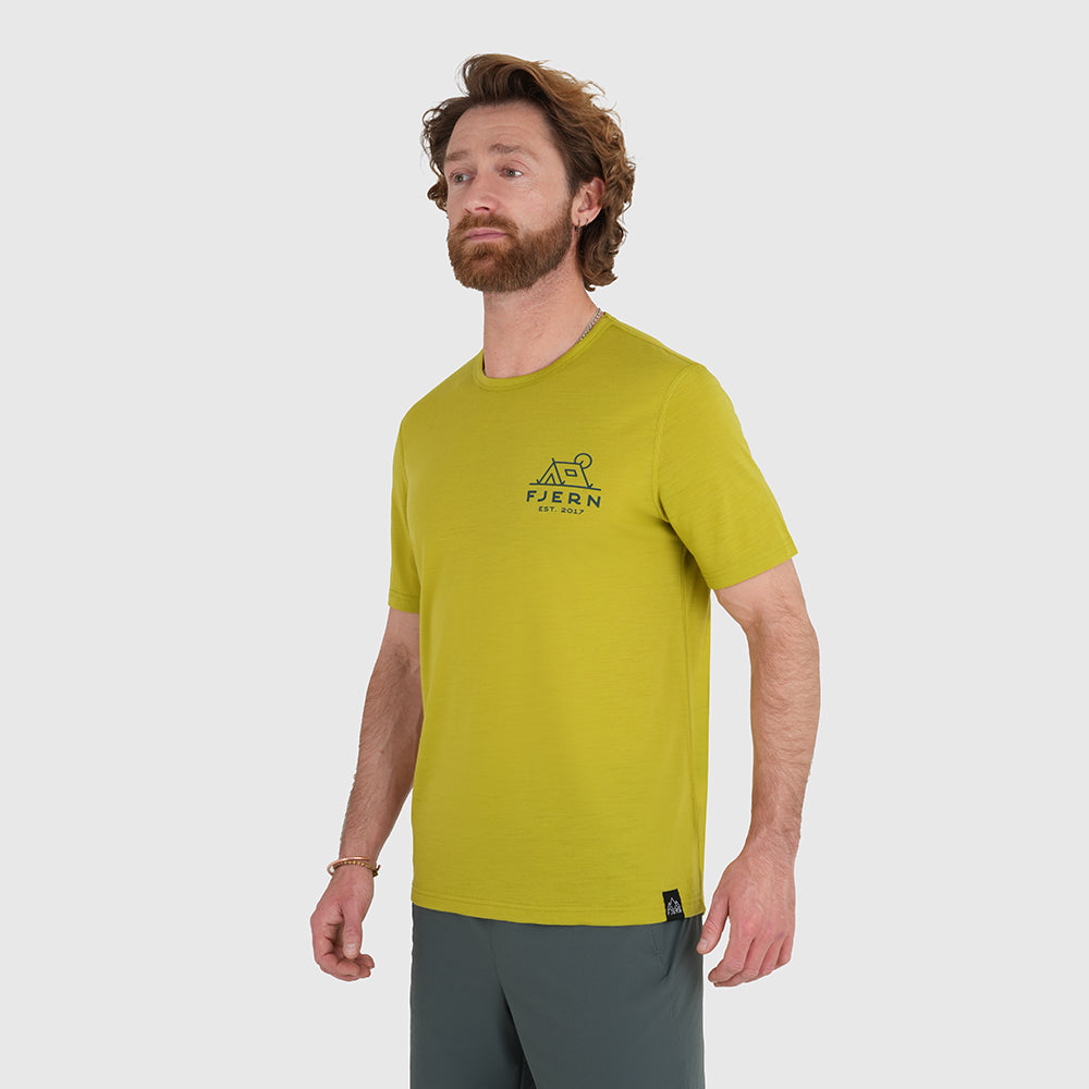 Mens Camping Merino Blend T-Shirt (Lime/Petrol)