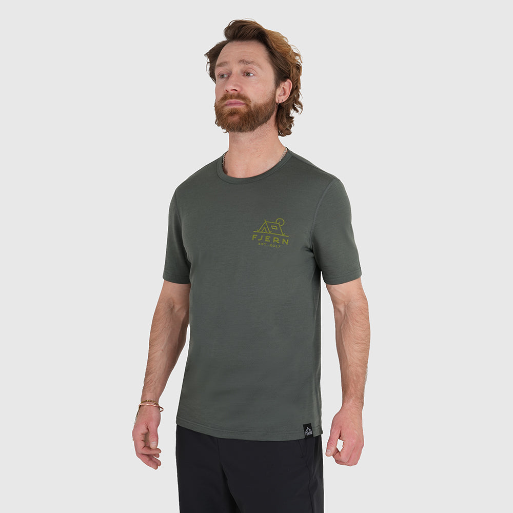 Mens Camping Merino Blend T-Shirt (Urban Chic/Lime)