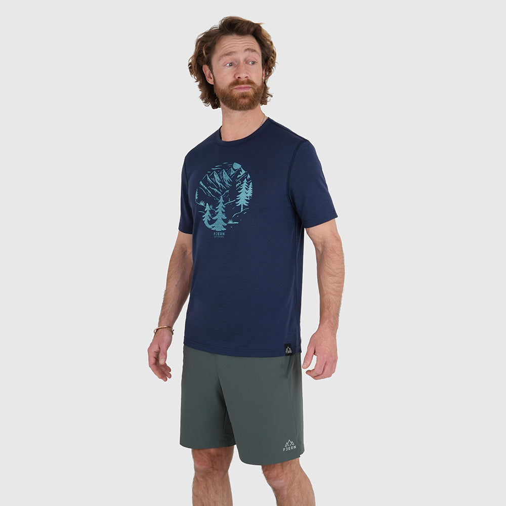 Mens Catch The Wild Merino Blend T-Shirt (Navy/Mineral Blue)