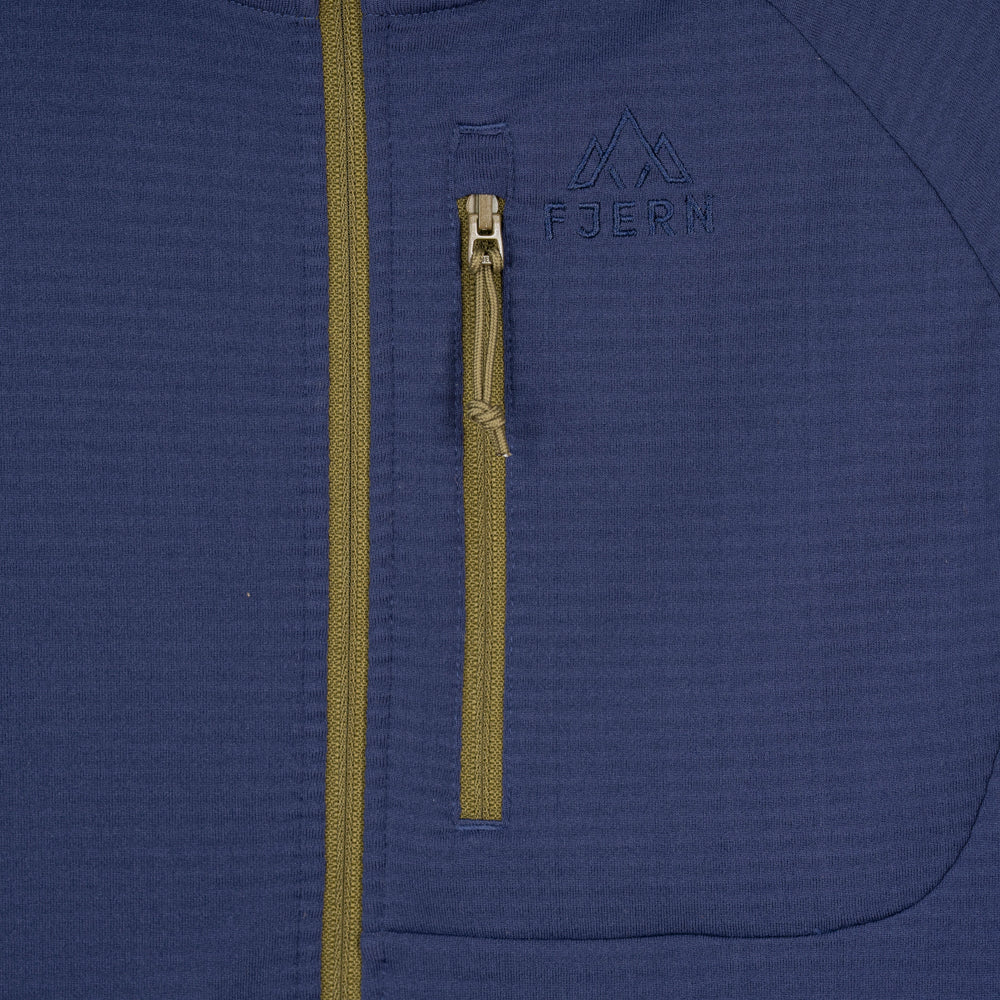 Mens Klifra Hooded Full Zip Light Grid Fleece (Navy/Moss)