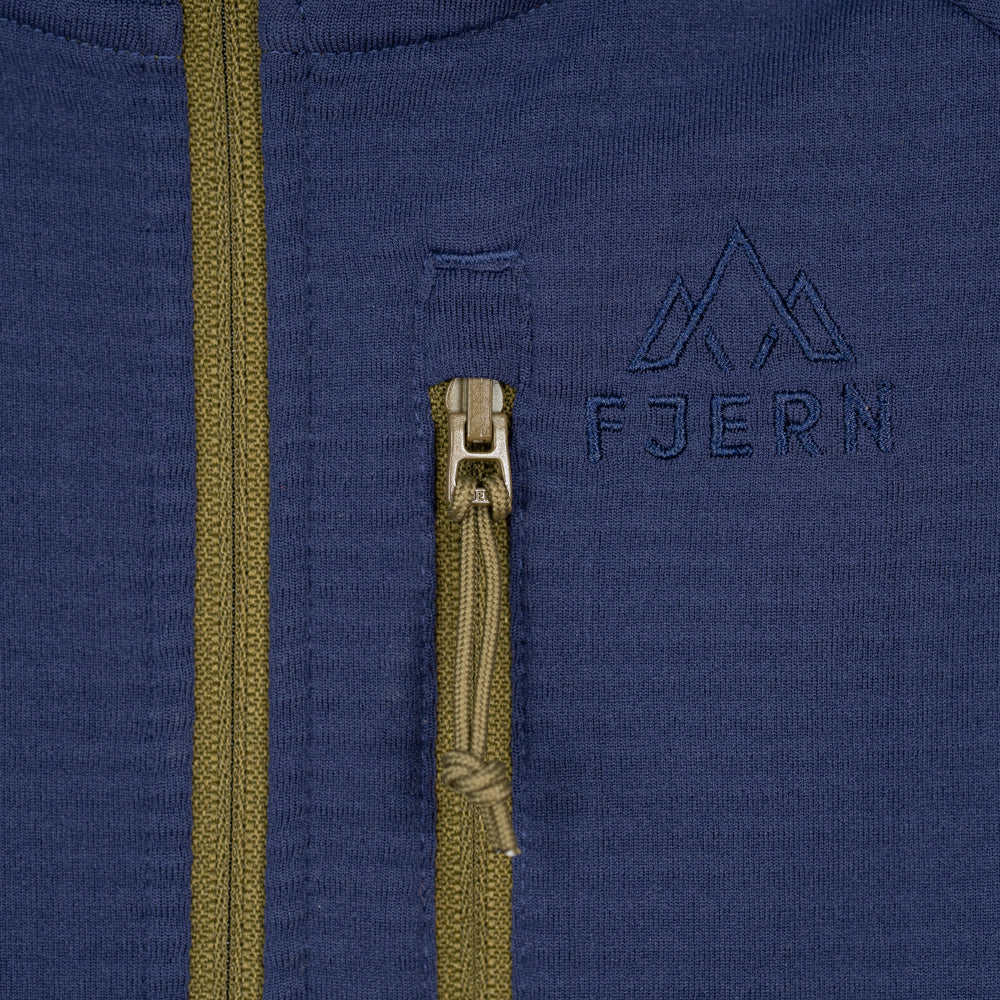 Mens Klifra Hooded Full Zip Light Grid Fleece (Navy/Moss)