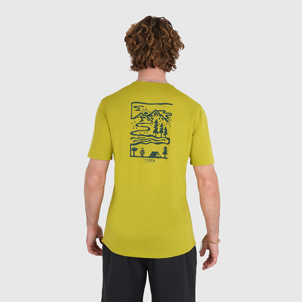 Mens Landscape Merino Blend T-Shirt (Lime/Petrol)