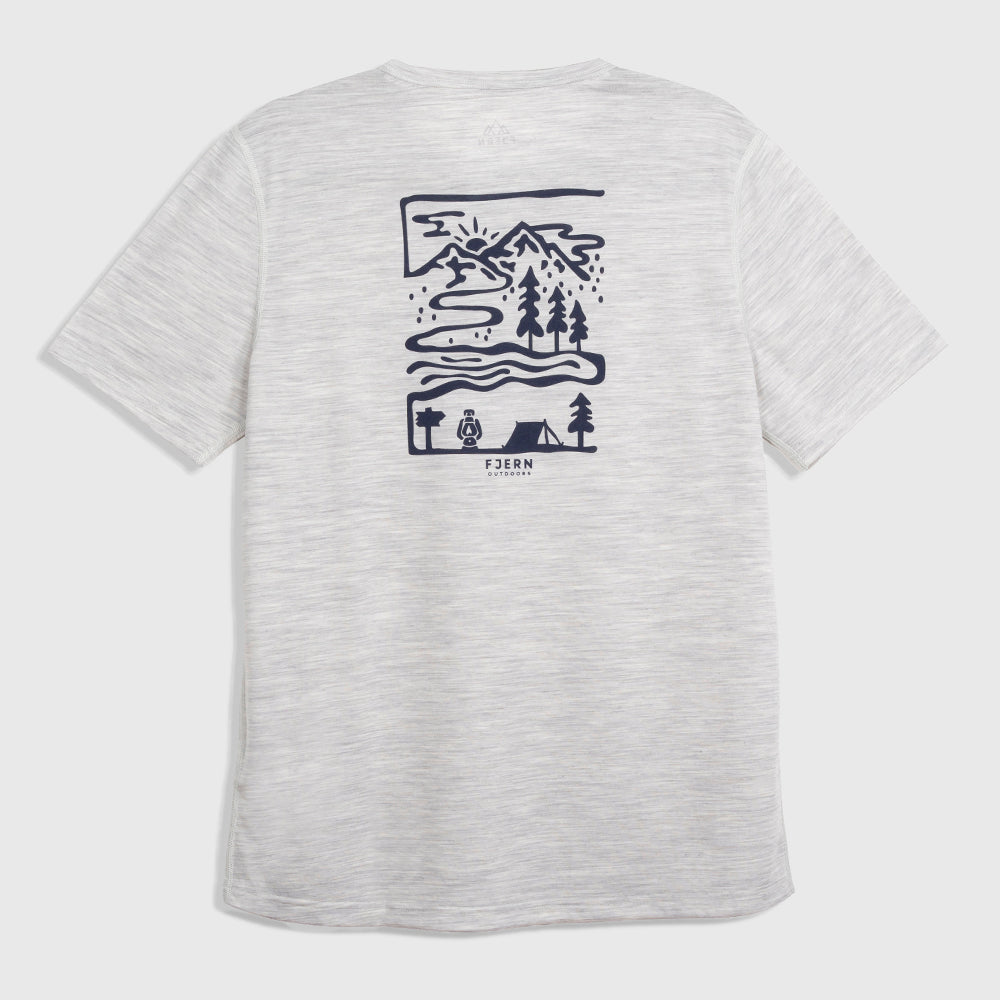 Mens Landscape Merino Blend T-Shirt (Mist Grey Melange/Navy)