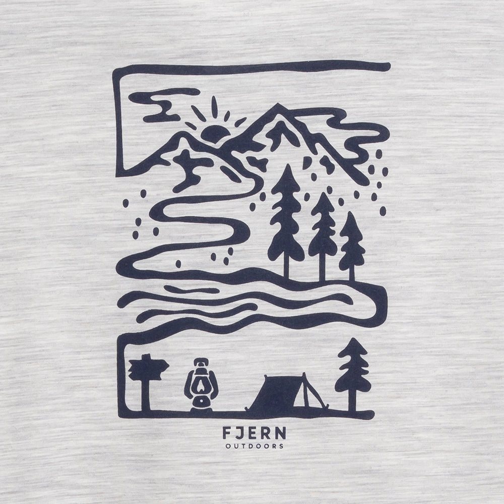 Mens Landscape Merino Blend T-Shirt (Mist Grey Melange/Navy)