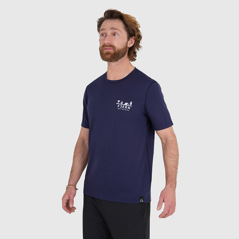 Mens Landscape Merino Blend T-Shirt (Navy/White)