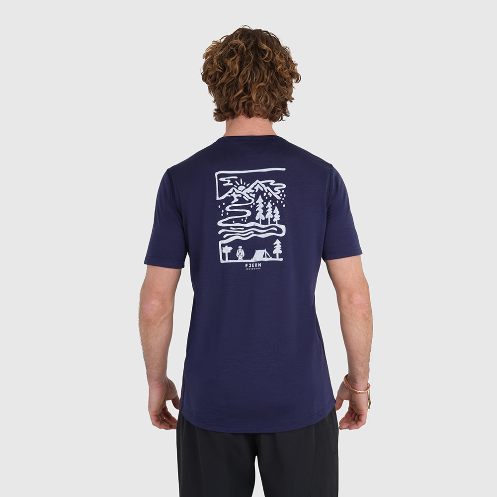 Mens Landscape Merino Blend T-Shirt (Navy/White)
