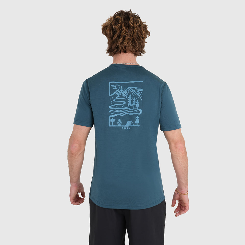 Mens Landscape Merino Blend T-Shirt (Petrol/Arctic)