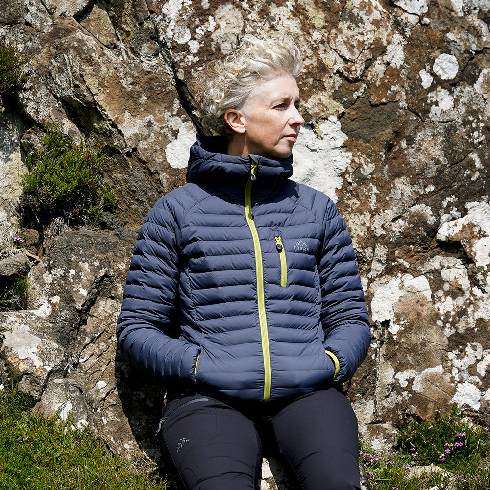Fjern Womens Aktiv II Down Hooded Jacket (Storm Grey/Lime)