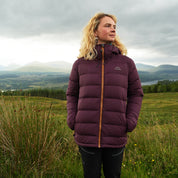 Fjern Womens Arktis III Down Hooded Jacket (Aubergine/Mustard)