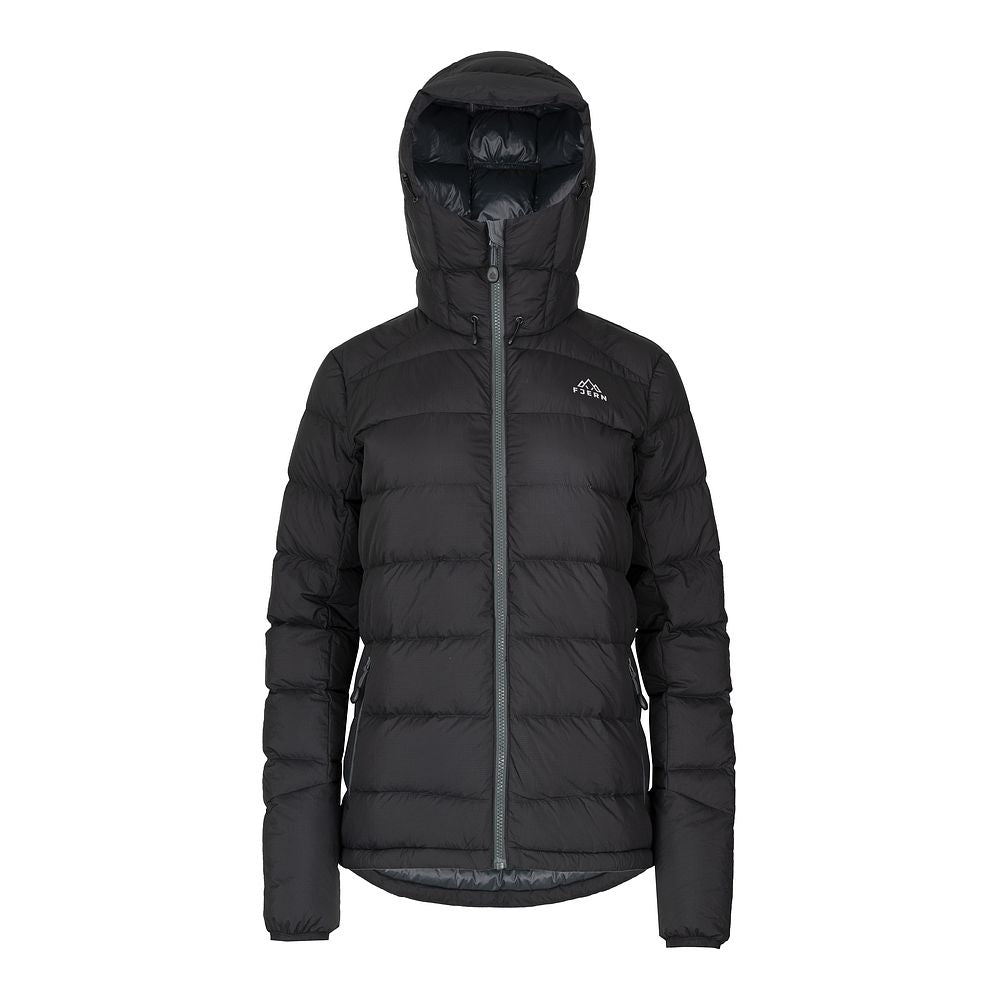 Fjern Womens Arktis III Down Hooded Jacket (Black/Charcoal)