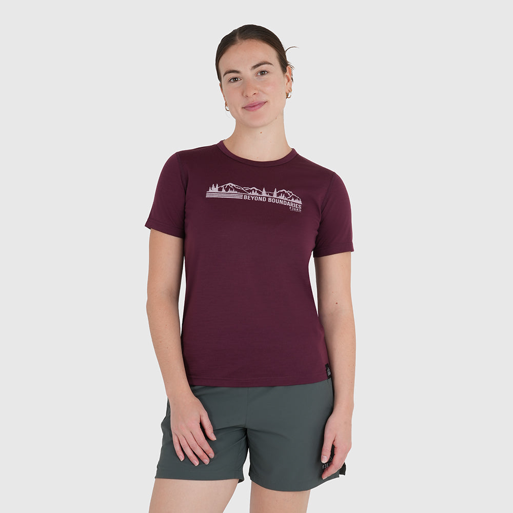 Womens Beyond Boundaries Merino Blend T-Shirt (Aubergine/Chalk)