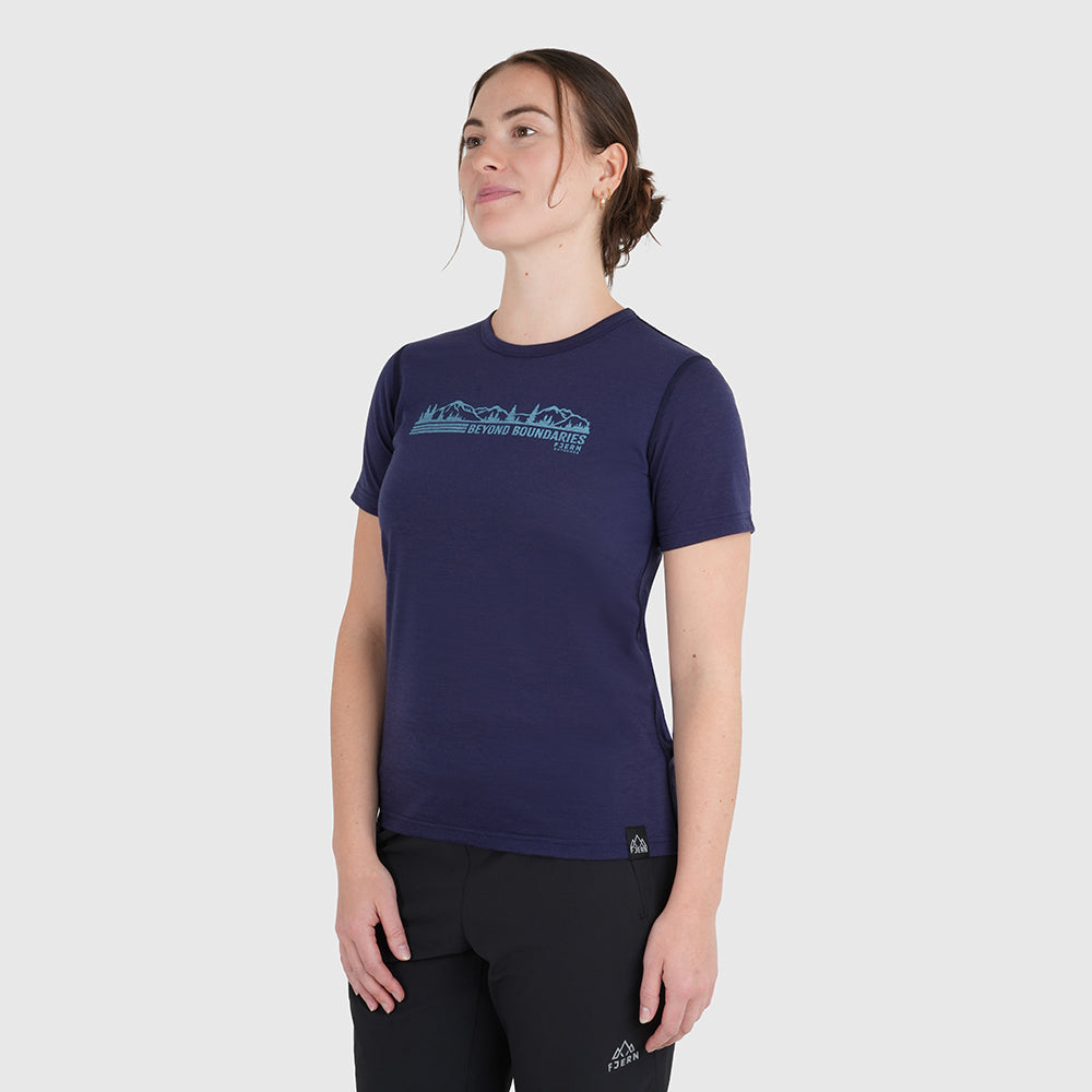 Womens Beyond Boundaries Merino Blend T-Shirt (Navy/Mineral Blue)