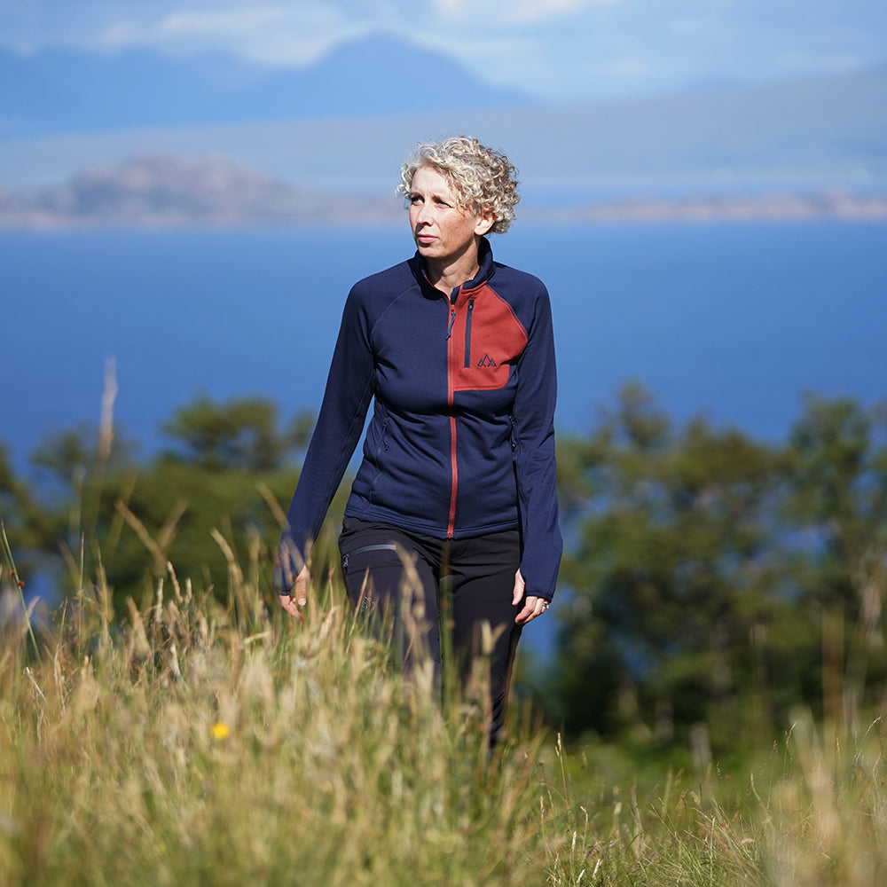 Fjern Womens Bresprekk II Full Zip Grid Pullover (Navy/Rust)