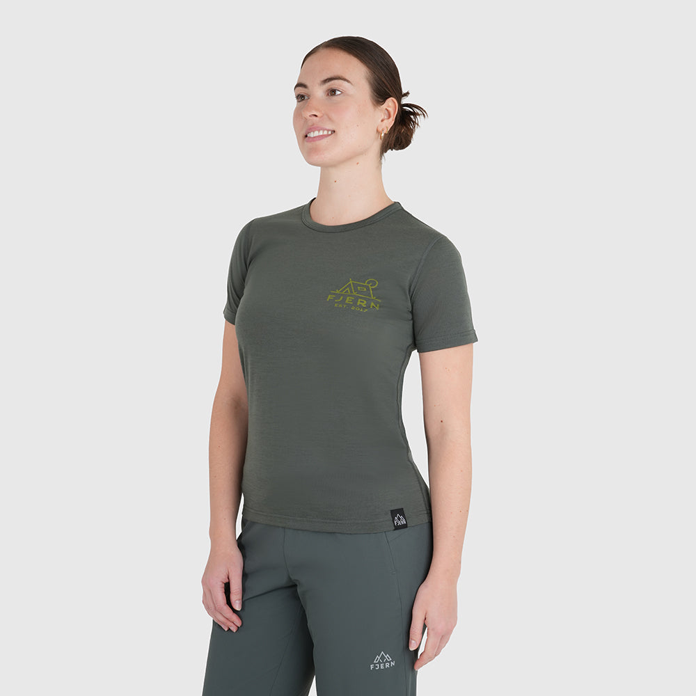 Womens Camping Merino Blend T-Shirt (Urban Chic/Lime)