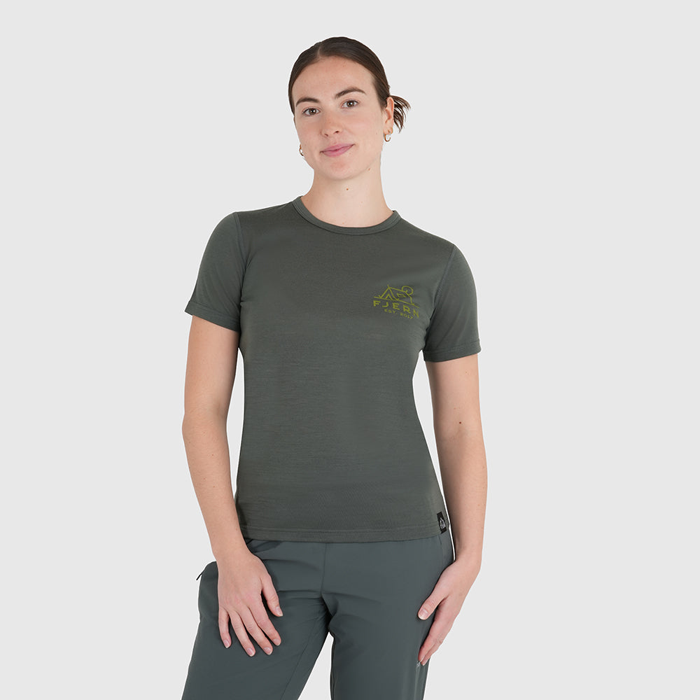 Womens Camping Merino Blend T-Shirt (Urban Chic/Lime)