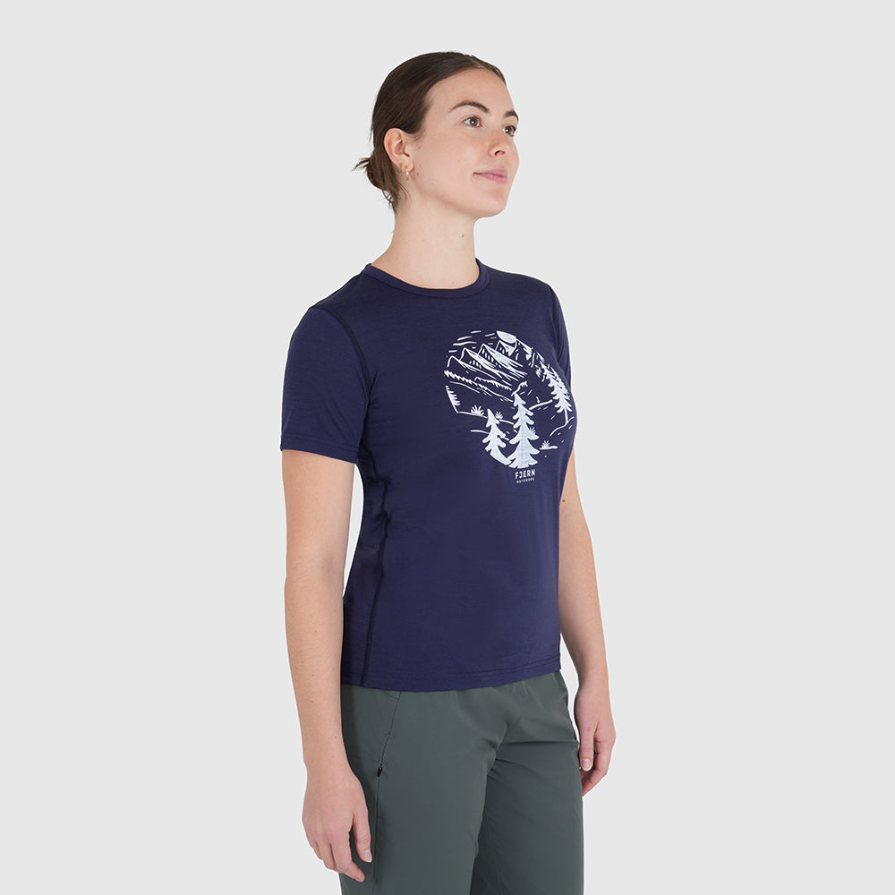 Womens Catch The Wild Merino Blend T-Shirt (Navy/White)