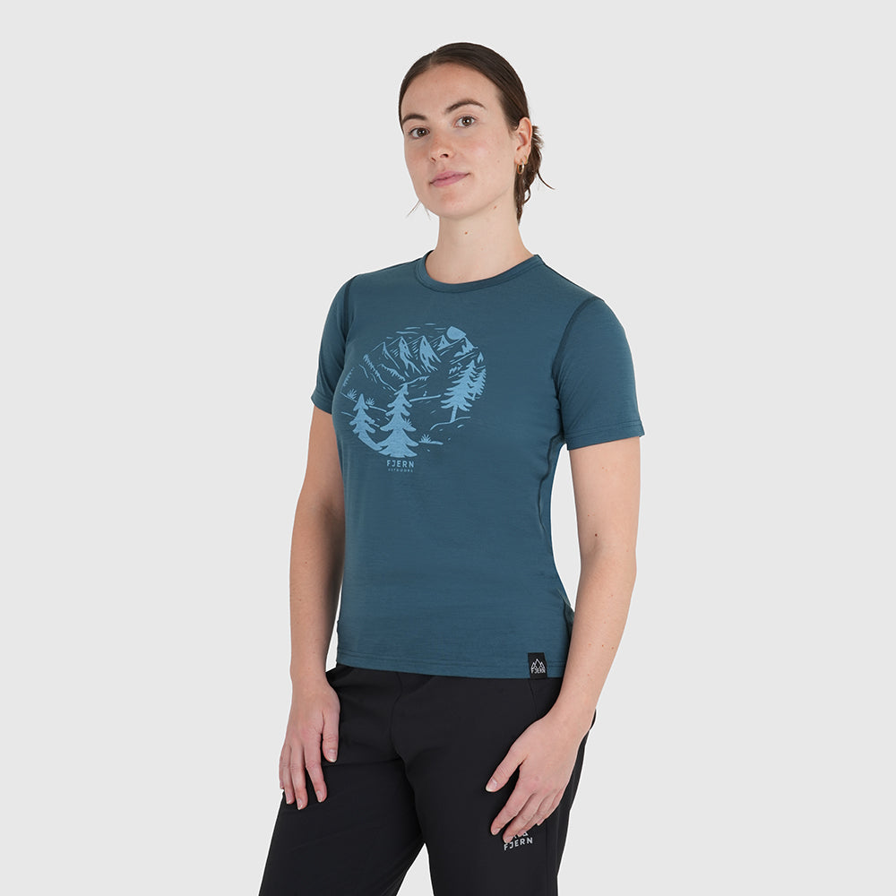 Womens Catch The Wild Merino Blend T-Shirt (Petrol/Arctic)