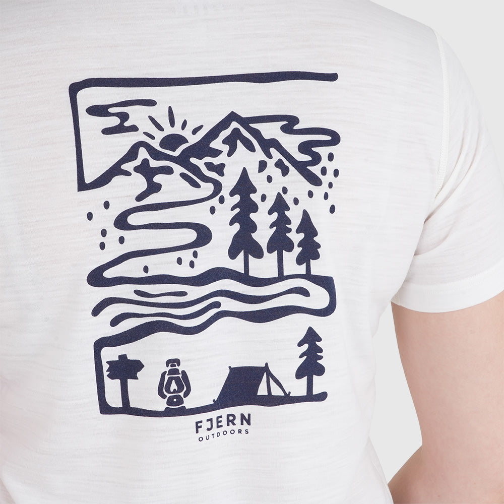 Womens Landscape Merino Blend T-Shirt (Chalk/Navy)