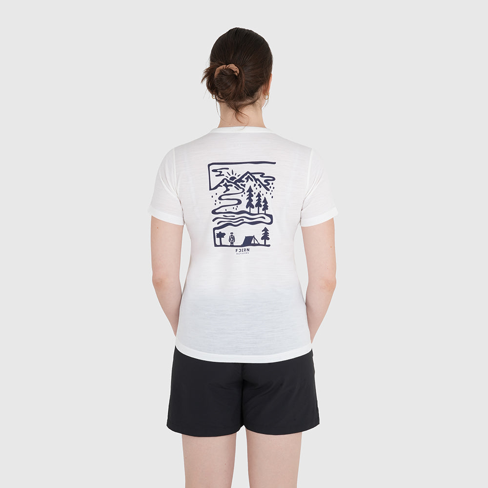 Womens Landscape Merino Blend T-Shirt (Chalk/Navy)