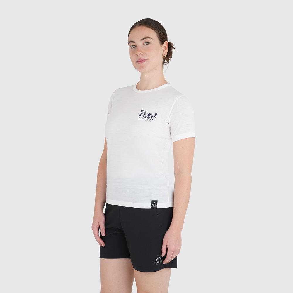 Womens Landscape Merino Blend T-Shirt (Chalk/Navy)