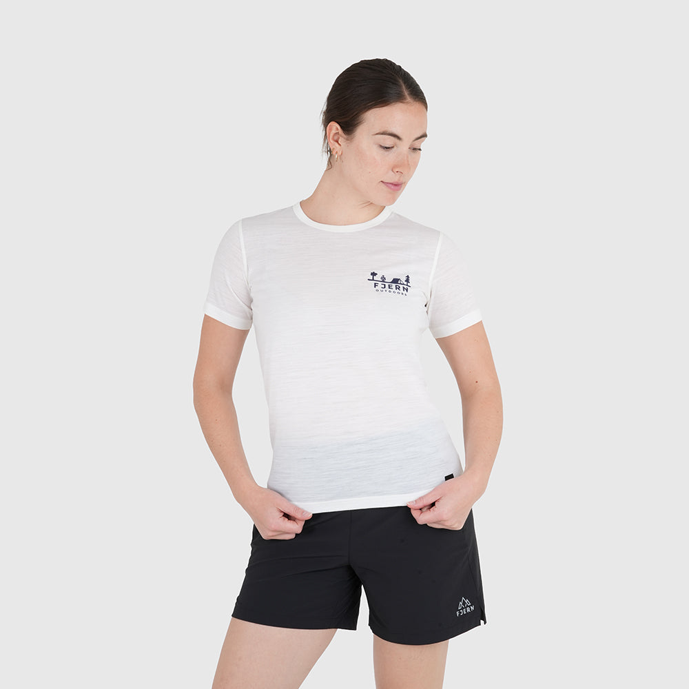 Womens Landscape Merino Blend T-Shirt (Chalk/Navy)