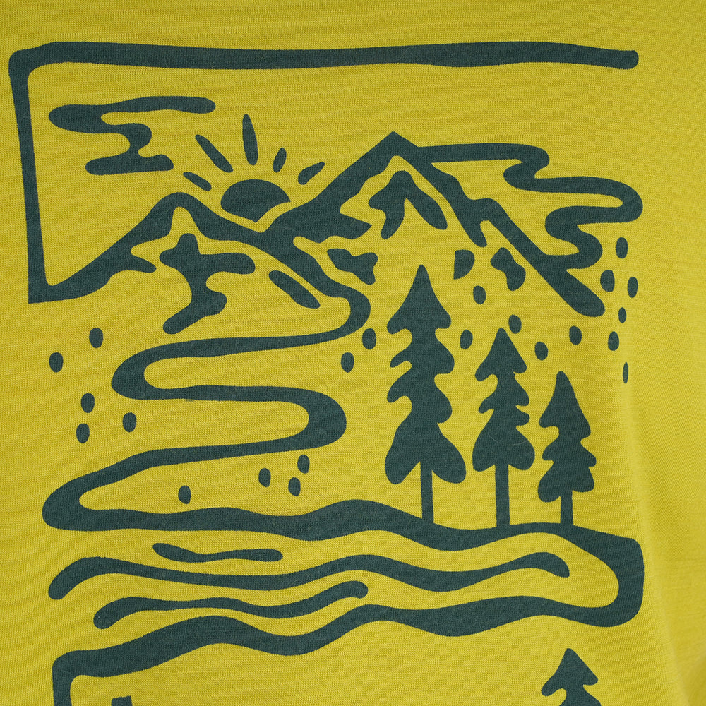 Womens Landscape Merino Blend T-Shirt (Lime/Petrol)