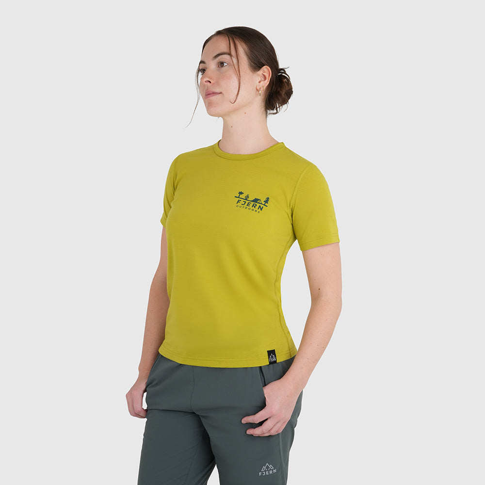 Womens Landscape Merino Blend T-Shirt (Lime/Petrol)