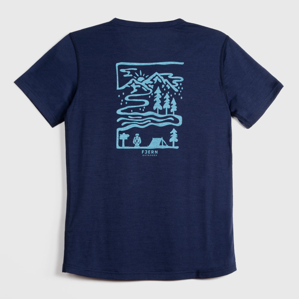 Womens Landscape Merino Blend T-Shirt (Navy/Mineral Blue)