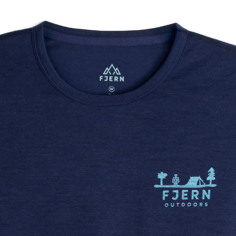 Womens Landscape Merino Blend T-Shirt (Navy/Mineral Blue)
