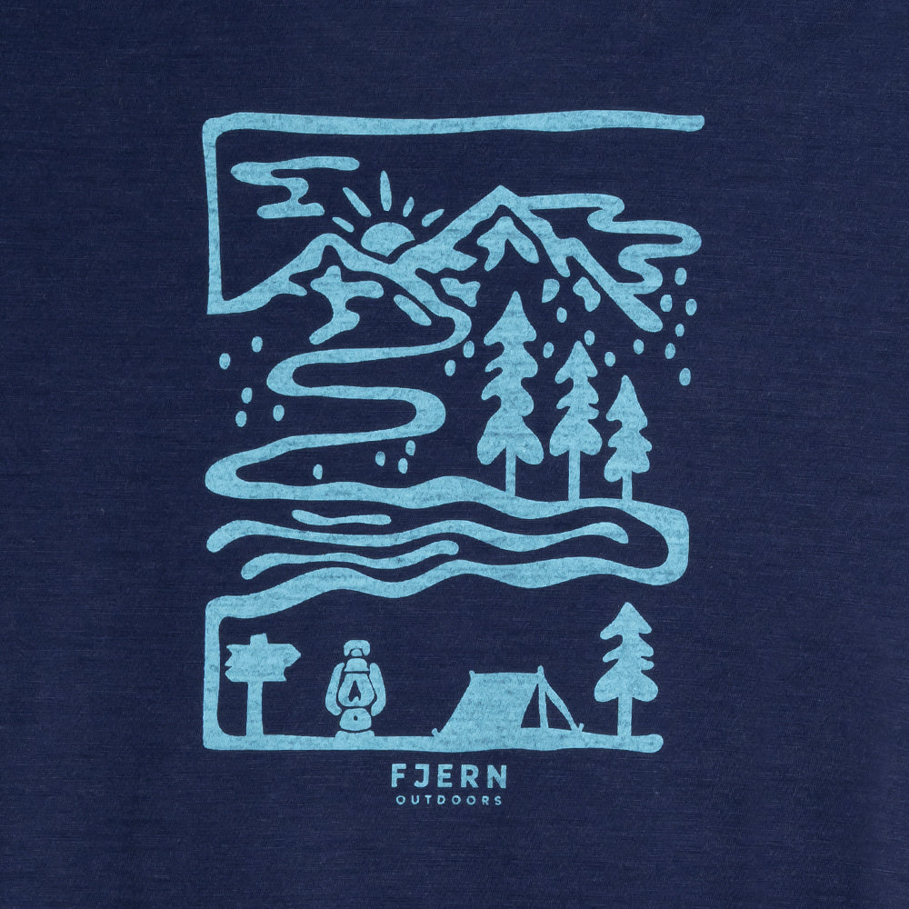 Womens Landscape Merino Blend T-Shirt (Navy/Mineral Blue)