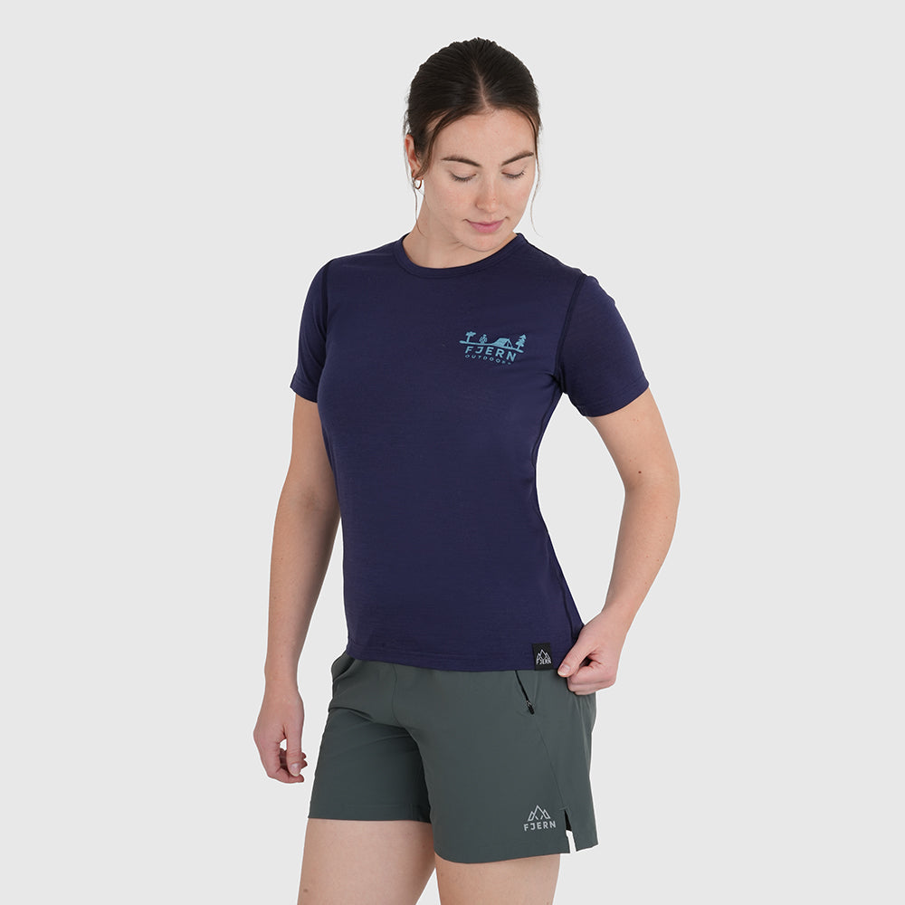 Womens Landscape Merino Blend T-Shirt (Navy/Mineral Blue)
