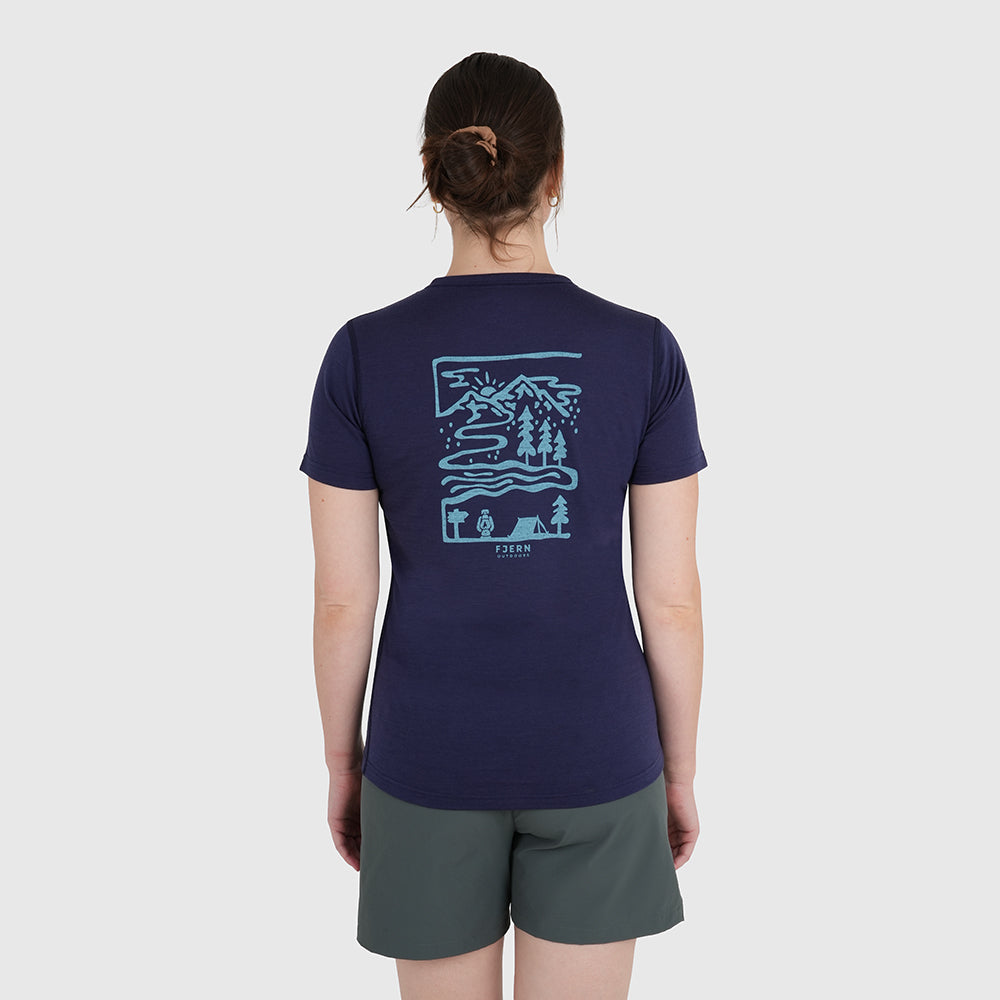 Womens Landscape Merino Blend T-Shirt (Navy/Mineral Blue)