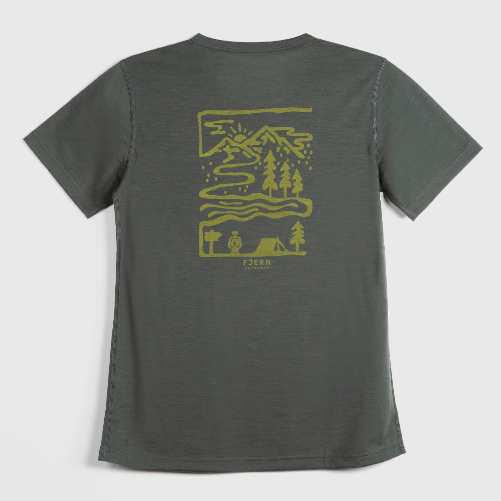 Womens Landscape Merino Blend T-Shirt (Urban Chic/Lime)