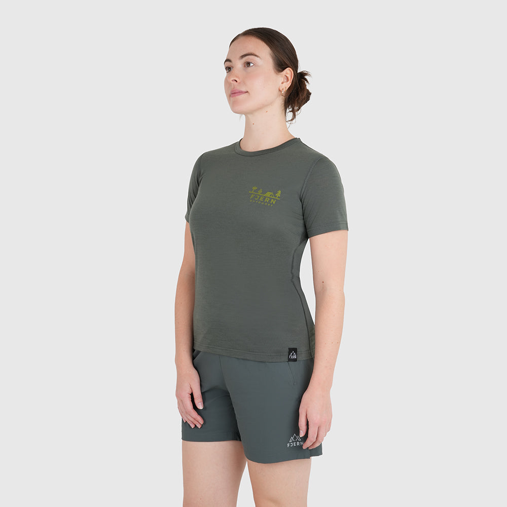 Womens Landscape Merino Blend T-Shirt (Urban Chic/Lime)