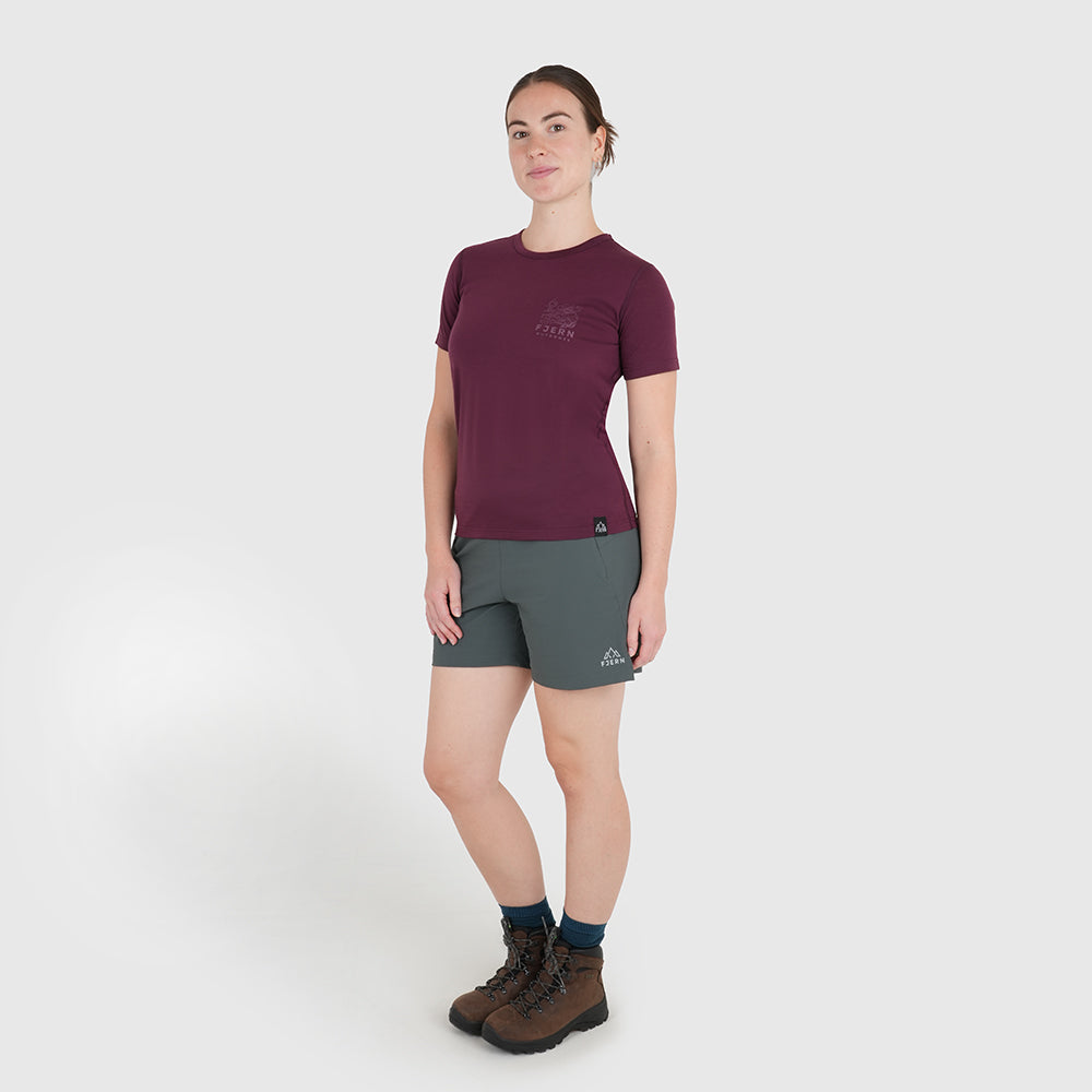 Womens Preikestolen Merino Blend T-Shirt (Aubergine/Chalk)
