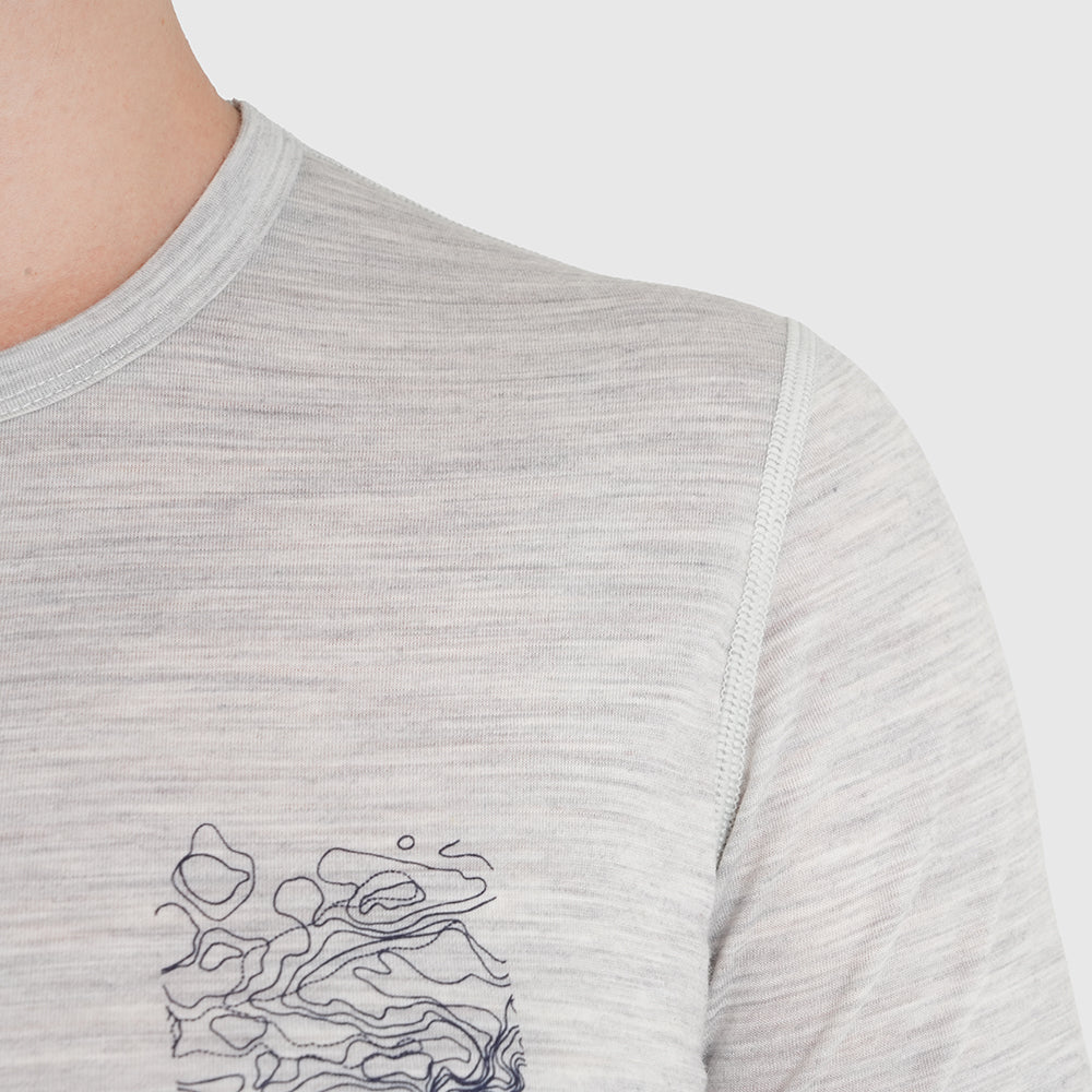 Womens Preikestolen Merino Blend T-Shirt (Mist Grey Melange/Navy)