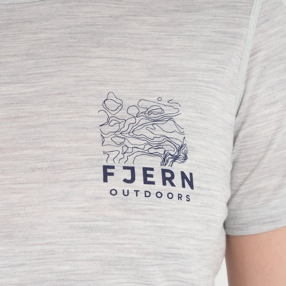 Womens Preikestolen Merino Blend T-Shirt (Mist Grey Melange/Navy)