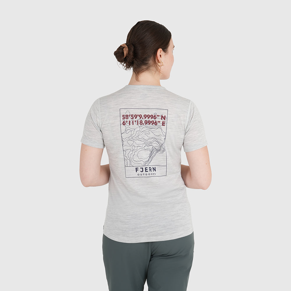 Womens Preikestolen Merino Blend T-Shirt (Mist Grey Melange/Navy)